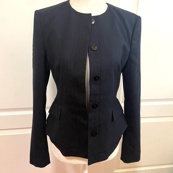 NEW Hugo Boss Jasyma Blazer Navy Blue Striped Size 2 - Picture 2 of 13
